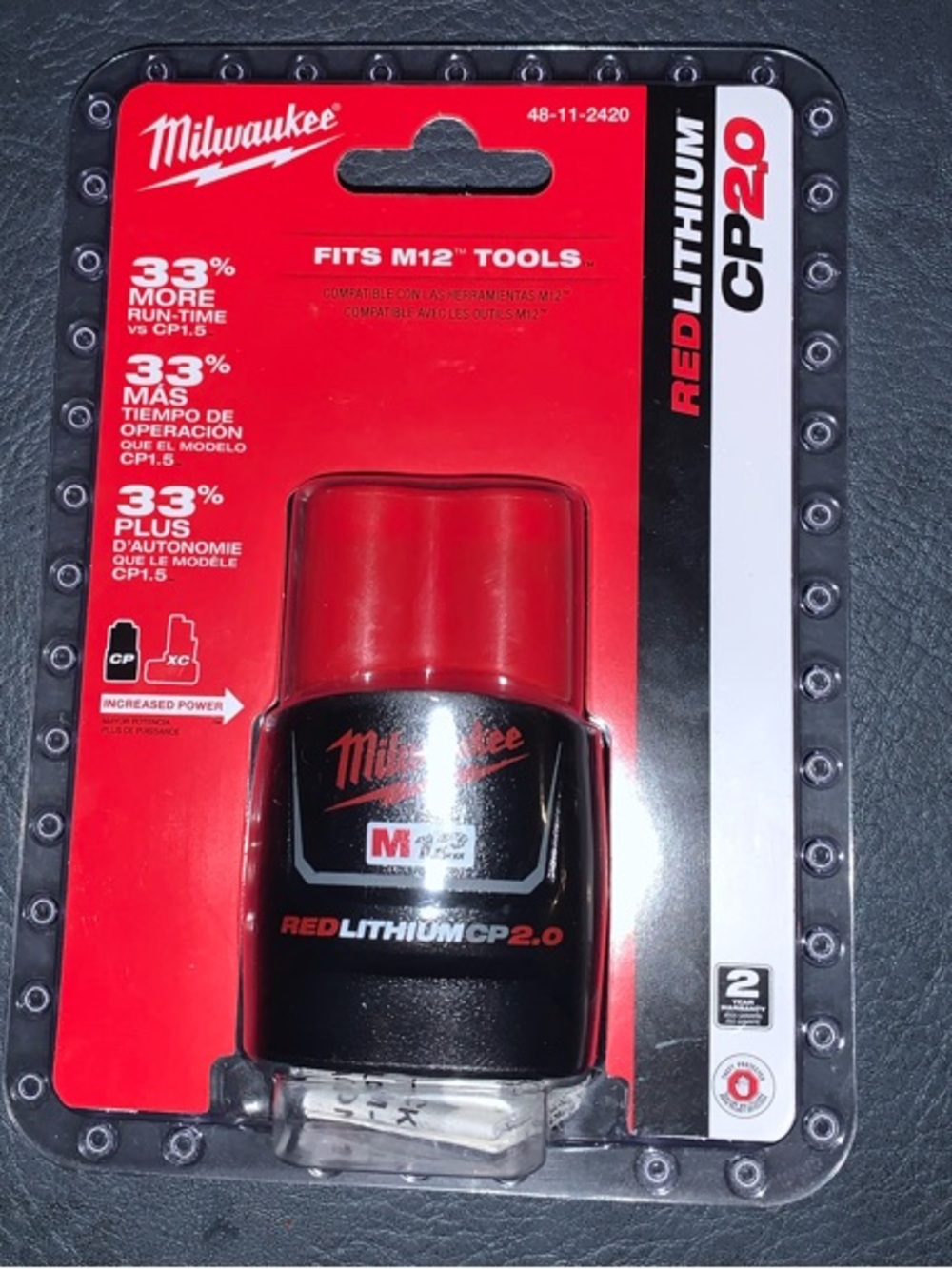 Milwaukee M12 REDLITHIUM CP2.0 Battery Pack - Red & Black
